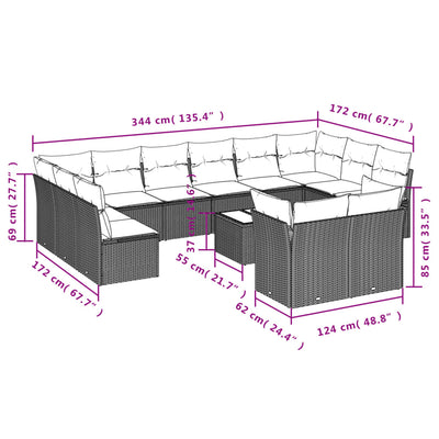 13 Piece Garden Sofa Set with Cushions Black Poly Rattan Payday Deals