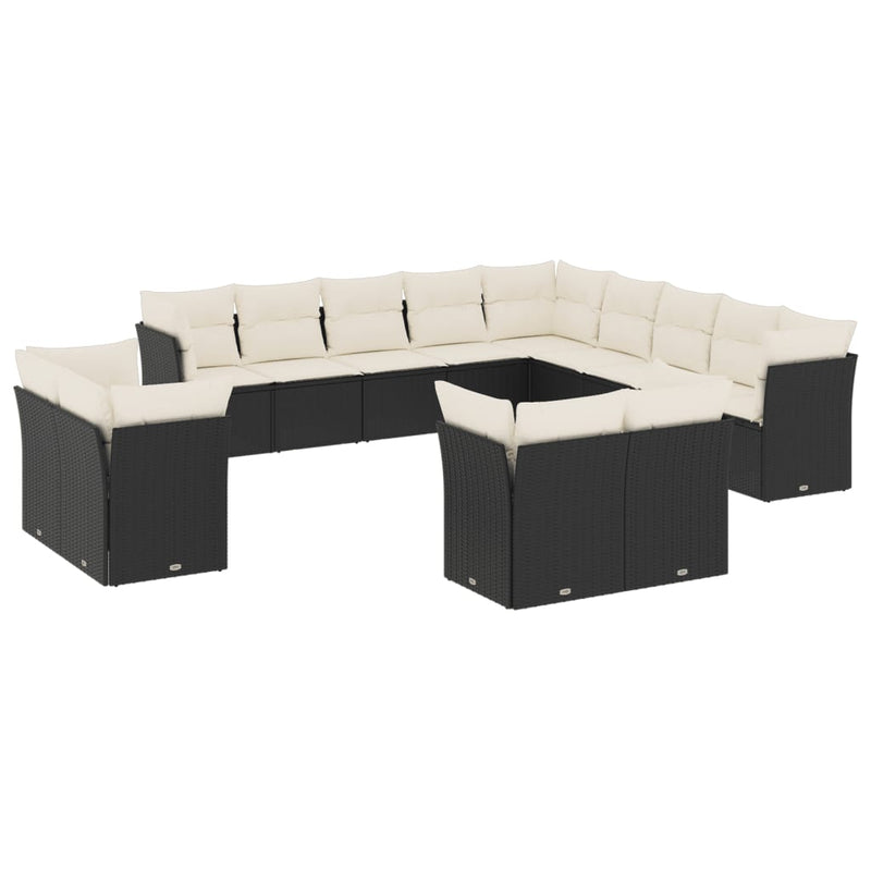 13 Piece Garden Sofa Set with Cushions Black Poly Rattan Payday Deals
