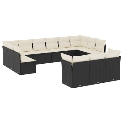 13 Piece Garden Sofa Set with Cushions Black Poly Rattan Payday Deals