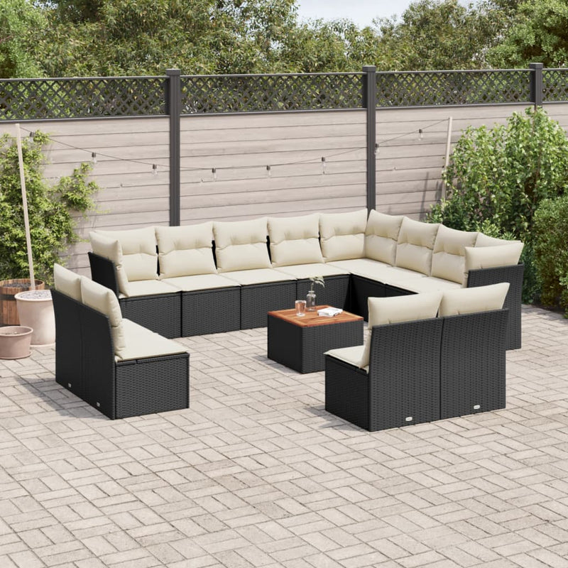 13 Piece Garden Sofa Set with Cushions Black Poly Rattan Payday Deals