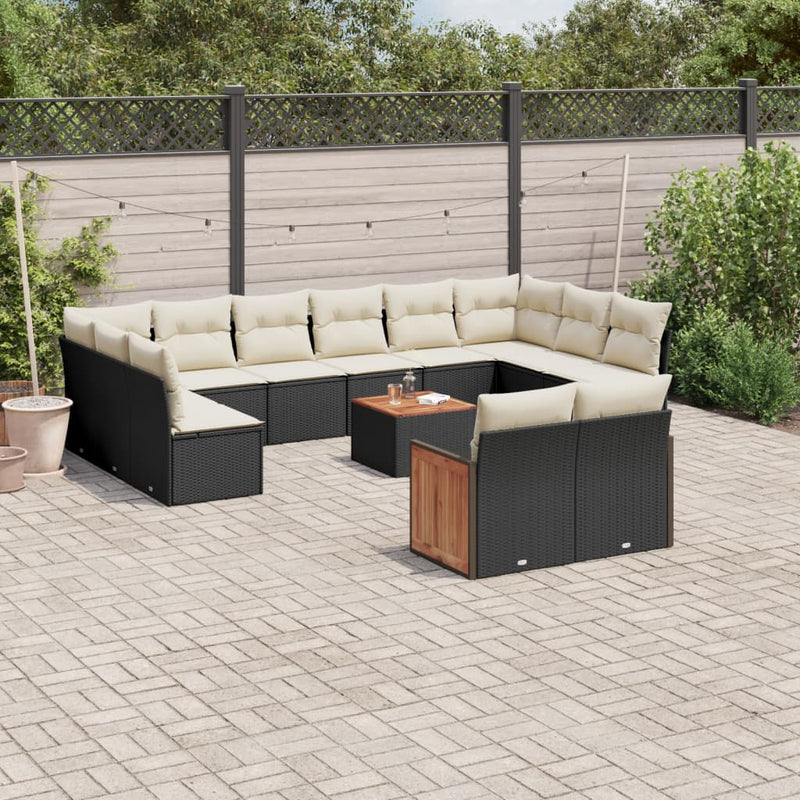 13 Piece Garden Sofa Set with Cushions Black Poly Rattan Payday Deals