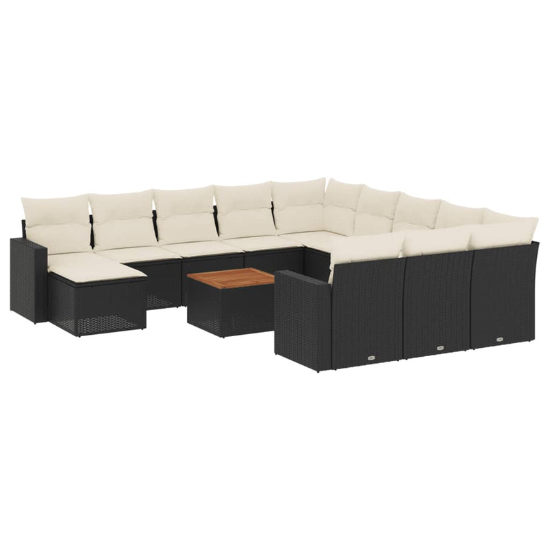13 Piece Garden Sofa Set with Cushions Black Poly Rattan Payday Deals