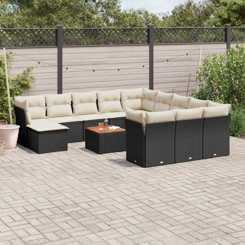 13 Piece Garden Sofa Set with Cushions Black Poly Rattan Payday Deals