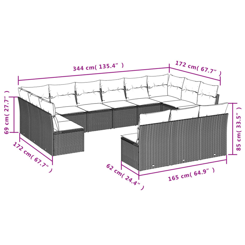 13 Piece Garden Sofa Set with Cushions Black Poly Rattan Payday Deals