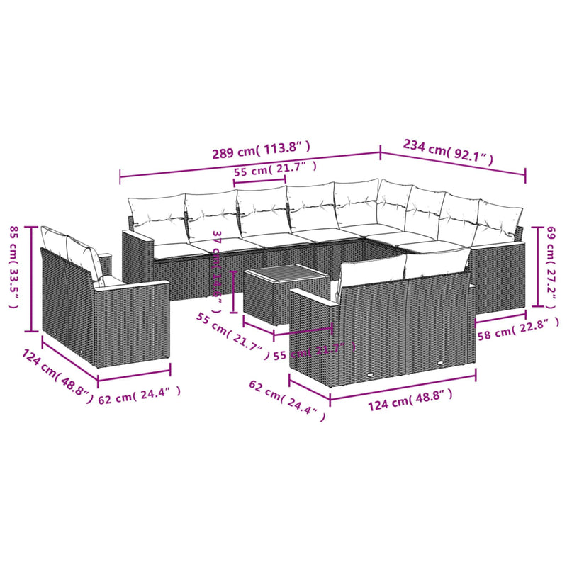 13 Piece Garden Sofa Set with Cushions Black Poly Rattan Payday Deals