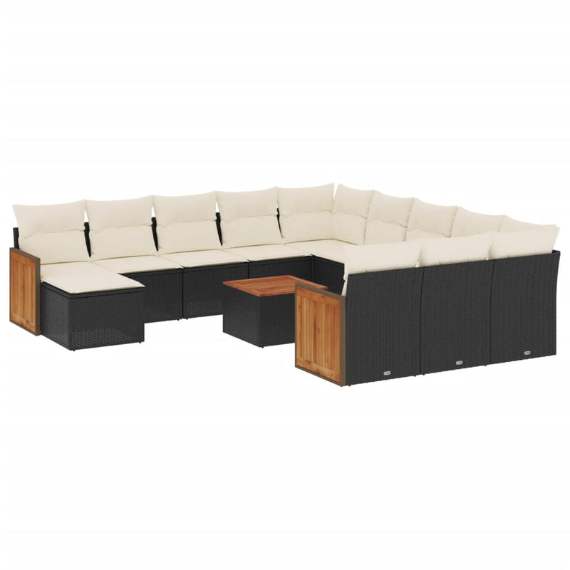 13 Piece Garden Sofa Set with Cushions Black Poly Rattan Payday Deals