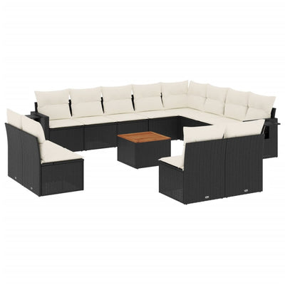 13 Piece Garden Sofa Set with Cushions Black Poly Rattan Payday Deals