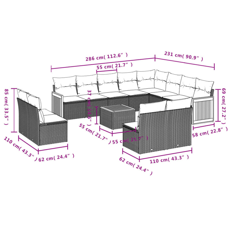 13 Piece Garden Sofa Set with Cushions Black Poly Rattan Payday Deals