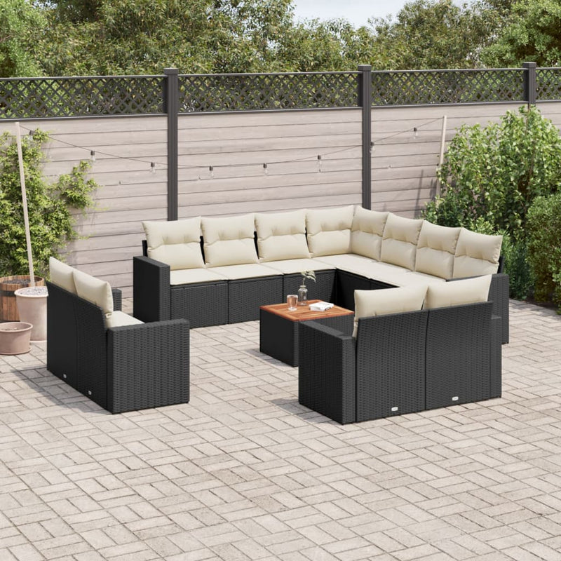 13 Piece Garden Sofa Set with Cushions Black Poly Rattan Payday Deals