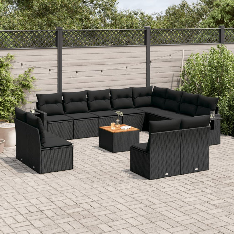 13 Piece Garden Sofa Set with Cushions Black Poly Rattan Payday Deals