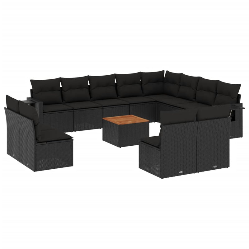 13 Piece Garden Sofa Set with Cushions Black Poly Rattan Payday Deals