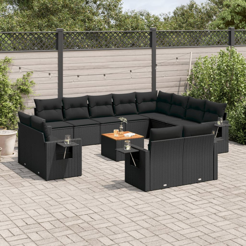 13 Piece Garden Sofa Set with Cushions Black Poly Rattan Payday Deals