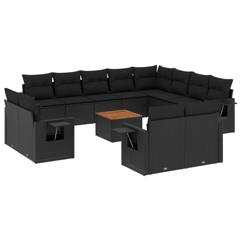 13 Piece Garden Sofa Set with Cushions Black Poly Rattan Payday Deals