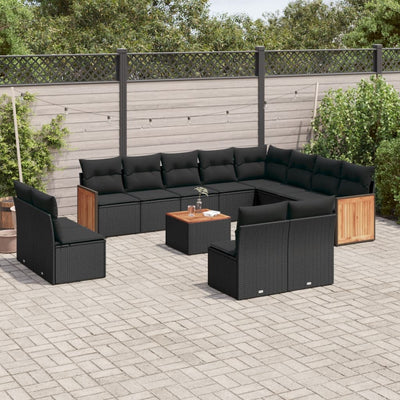 13 Piece Garden Sofa Set with Cushions Black Poly Rattan