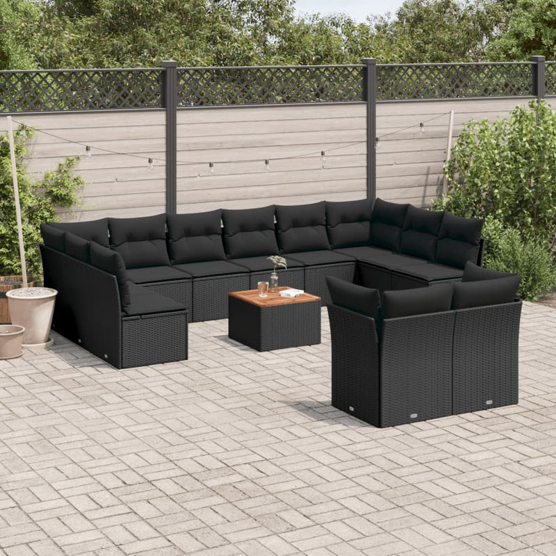 13 Piece Garden Sofa Set with Cushions Black Poly Rattan Payday Deals