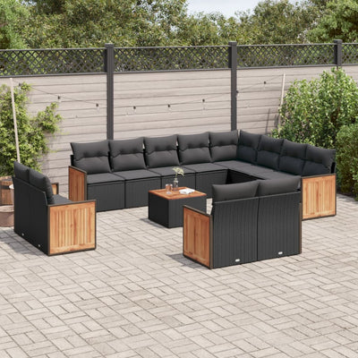 13 Piece Garden Sofa Set with Cushions Black Poly Rattan