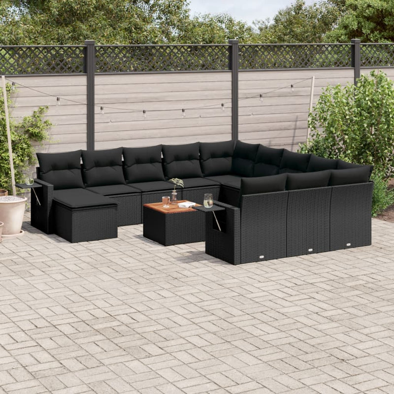 13 Piece Garden Sofa Set with Cushions Black Poly Rattan Payday Deals