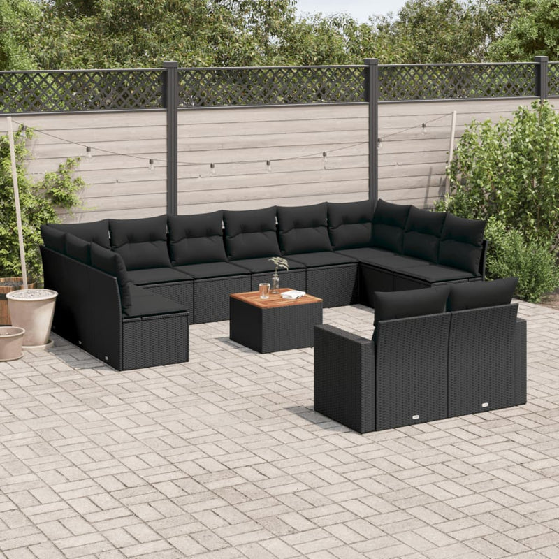 13 Piece Garden Sofa Set with Cushions Black Poly Rattan Payday Deals