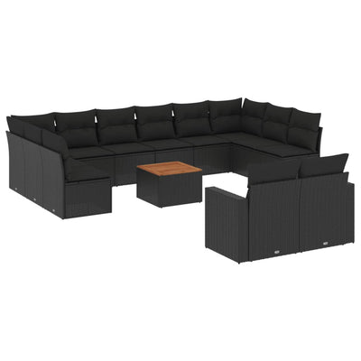 13 Piece Garden Sofa Set with Cushions Black Poly Rattan Payday Deals