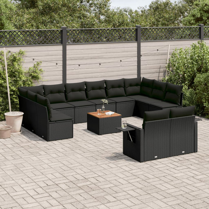 13 Piece Garden Sofa Set with Cushions Black Poly Rattan Payday Deals