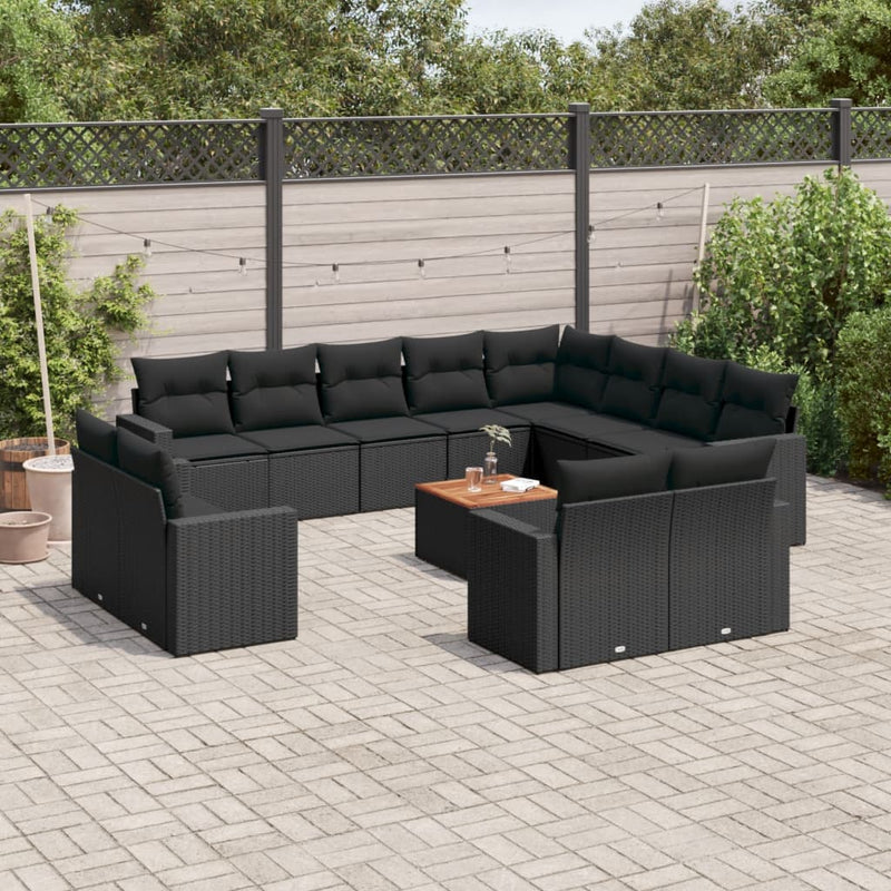 13 Piece Garden Sofa Set with Cushions Black Poly Rattan Payday Deals