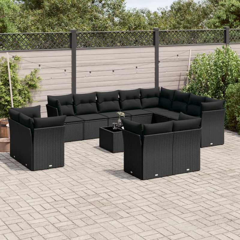 13 Piece Garden Sofa Set with Cushions Black Poly Rattan Payday Deals