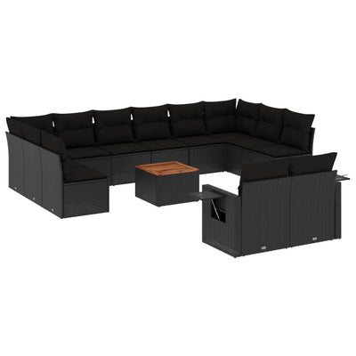 13 Piece Garden Sofa Set with Cushions Black Poly Rattan Payday Deals