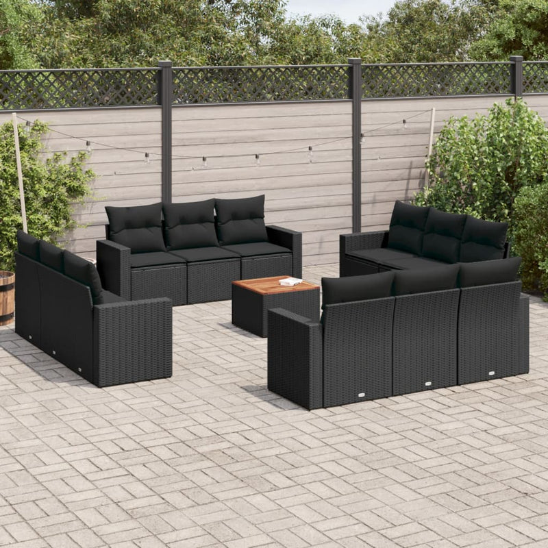 13 Piece Garden Sofa Set with Cushions Black Poly Rattan Payday Deals