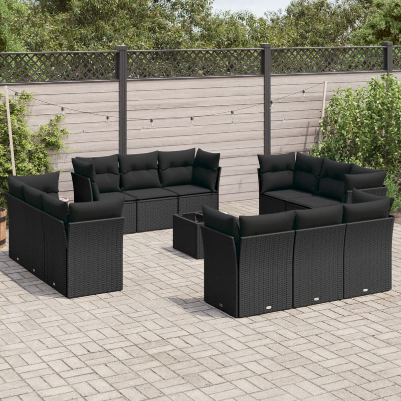 13 Piece Garden Sofa Set with Cushions Black Poly Rattan Payday Deals