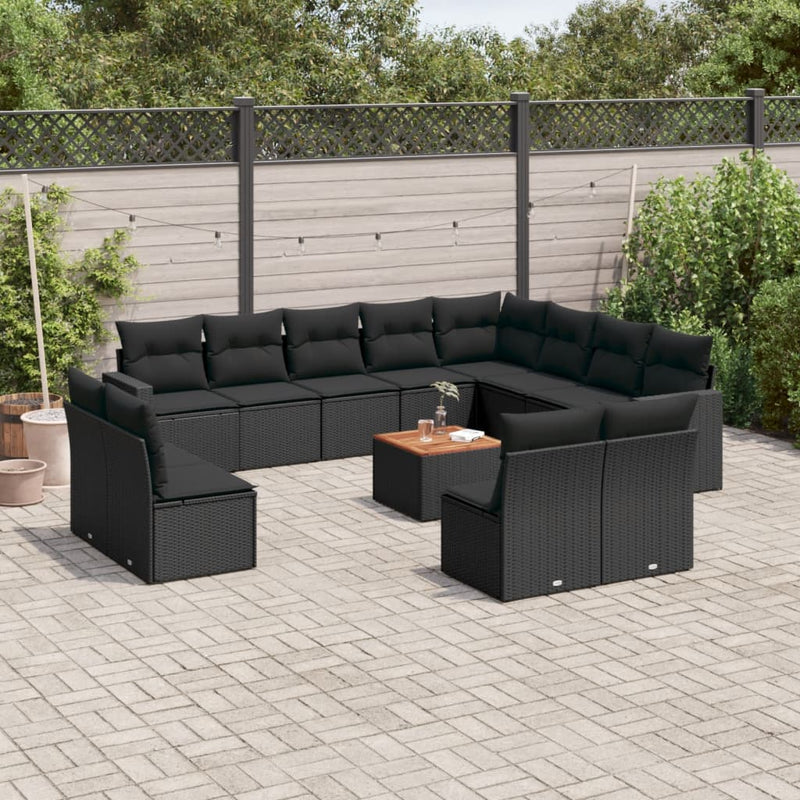 13 Piece Garden Sofa Set with Cushions Black Poly Rattan Payday Deals