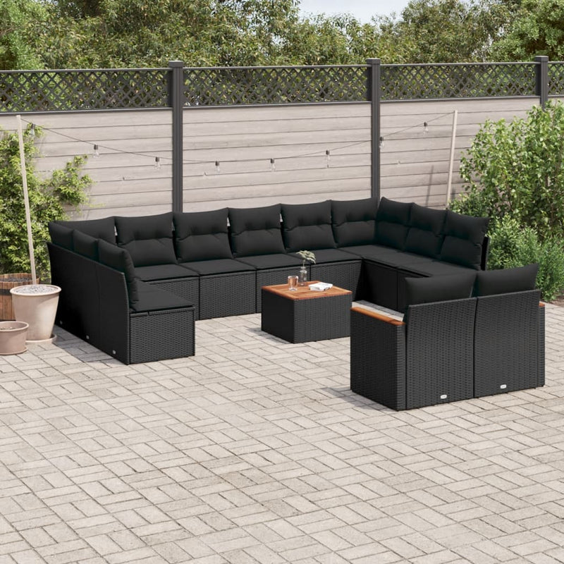 13 Piece Garden Sofa Set with Cushions Black Poly Rattan Payday Deals