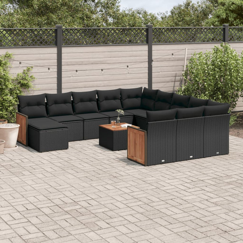 13 Piece Garden Sofa Set with Cushions Black Poly Rattan Payday Deals