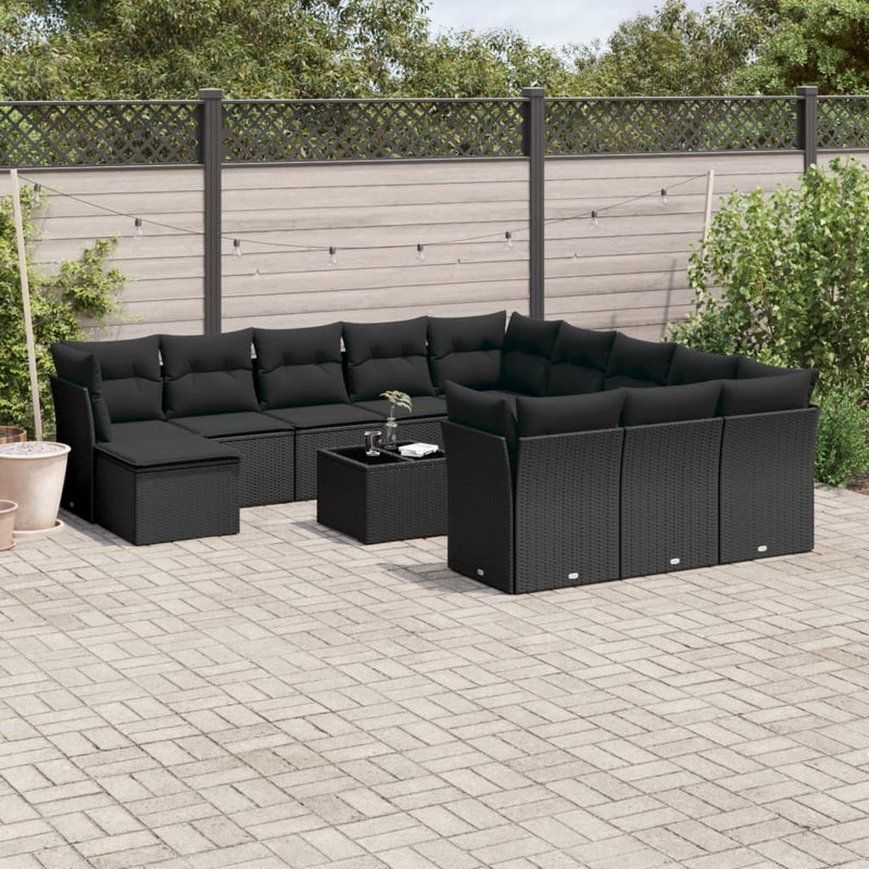 13 Piece Garden Sofa Set with Cushions Black Poly Rattan Payday Deals