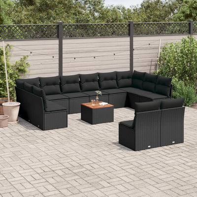 13 Piece Garden Sofa Set with Cushions Black Poly Rattan