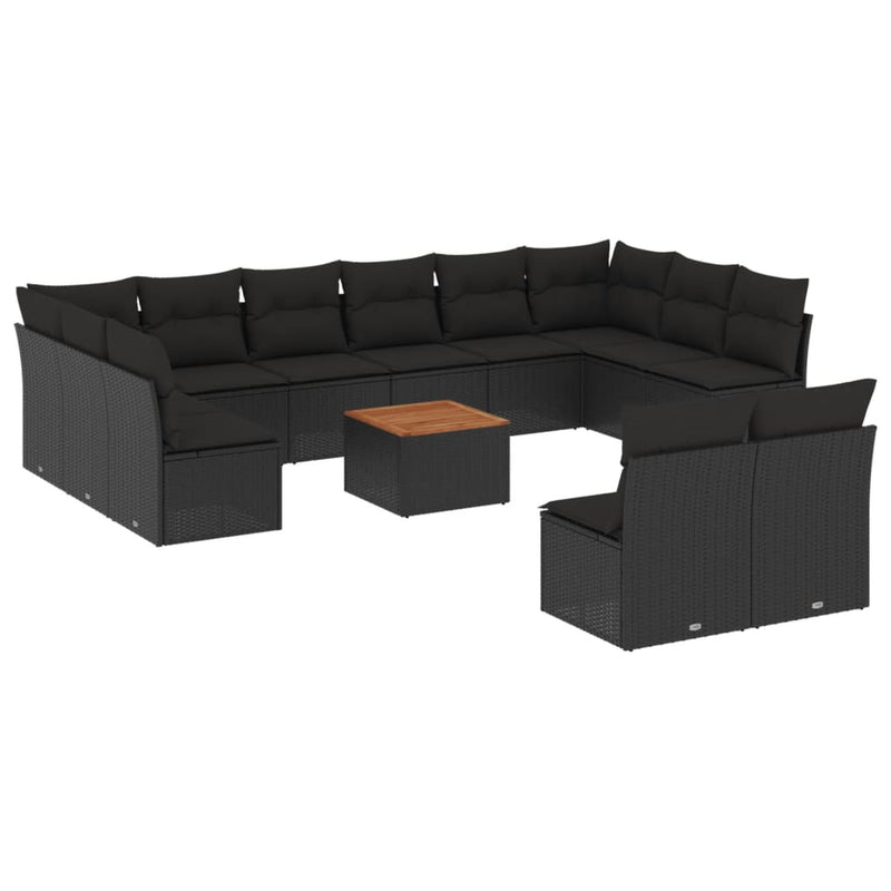 13 Piece Garden Sofa Set with Cushions Black Poly Rattan Payday Deals