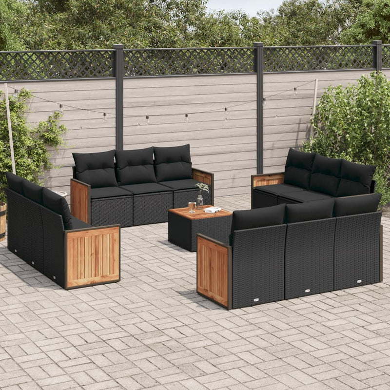 13 Piece Garden Sofa Set with Cushions Black Poly Rattan Payday Deals