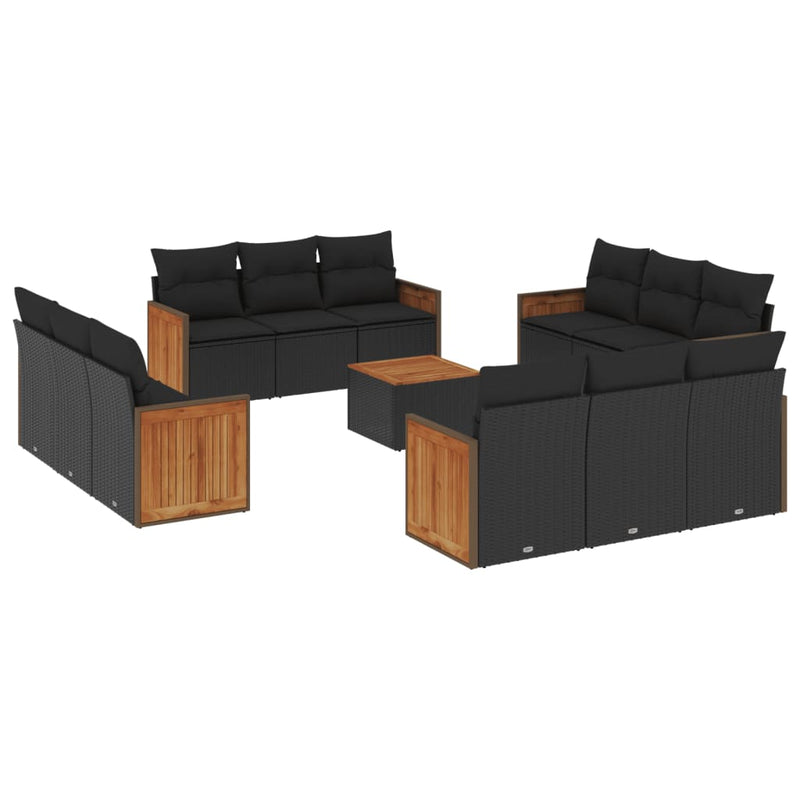 13 Piece Garden Sofa Set with Cushions Black Poly Rattan Payday Deals