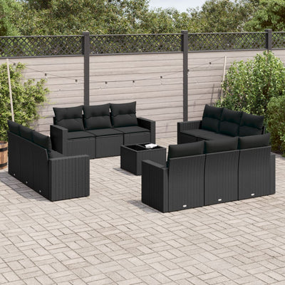 13 Piece Garden Sofa Set with Cushions Black Poly Rattan