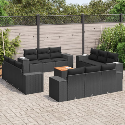 13 Piece Garden Sofa Set with Cushions Black Poly Rattan