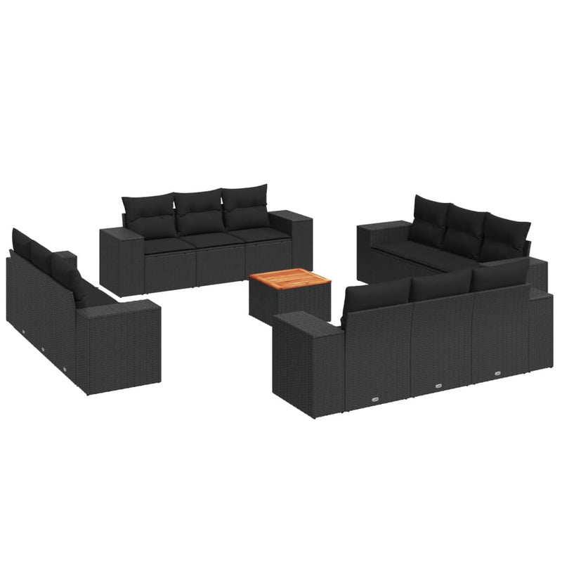 13 Piece Garden Sofa Set with Cushions Black Poly Rattan Payday Deals