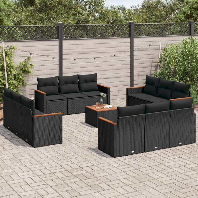 13 Piece Garden Sofa Set with Cushions Black Poly Rattan Payday Deals