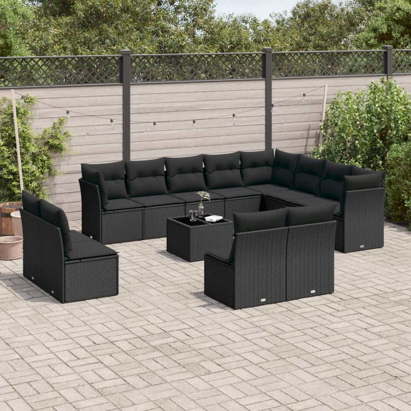 13 Piece Garden Sofa Set with Cushions Black Poly Rattan Payday Deals