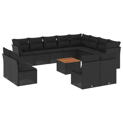 13 Piece Garden Sofa Set with Cushions Black Poly Rattan Payday Deals