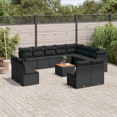 13 Piece Garden Sofa Set with Cushions Black Poly Rattan