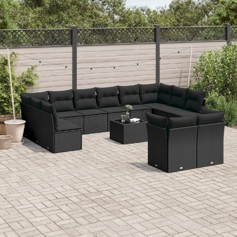 13 Piece Garden Sofa Set with Cushions Black Poly Rattan Payday Deals