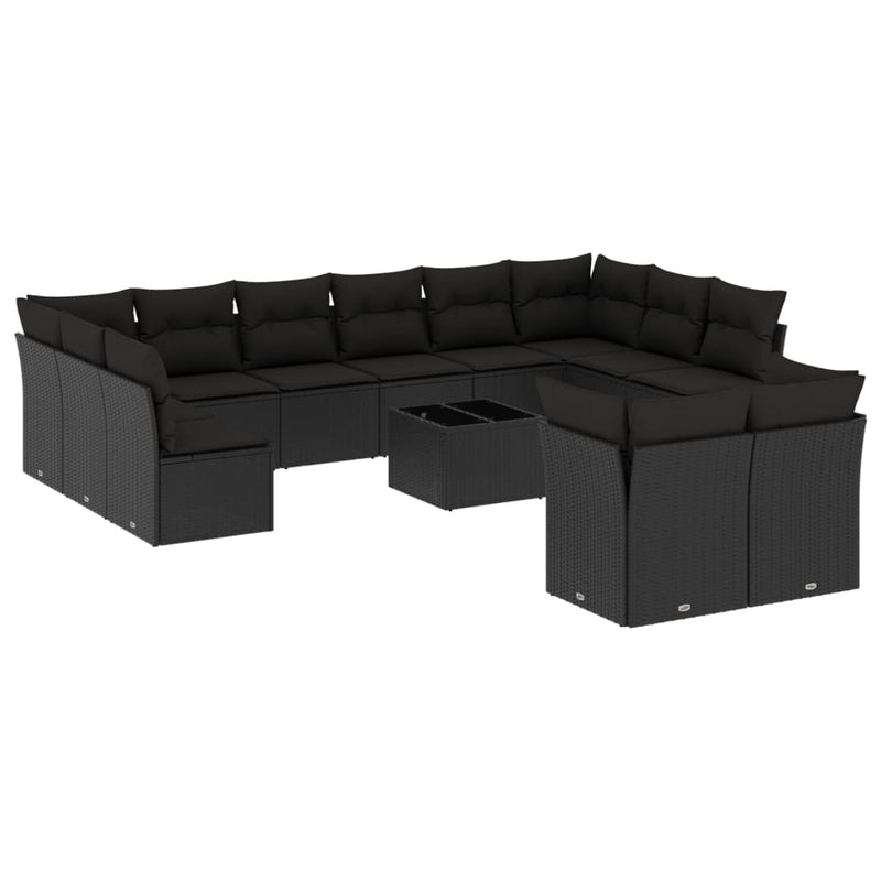 13 Piece Garden Sofa Set with Cushions Black Poly Rattan Payday Deals