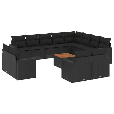 13 Piece Garden Sofa Set with Cushions Black Poly Rattan Payday Deals