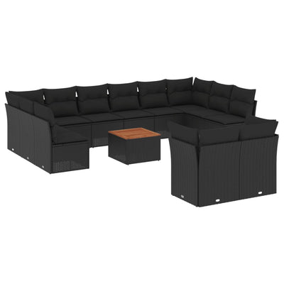 13 Piece Garden Sofa Set with Cushions Black Poly Rattan Payday Deals