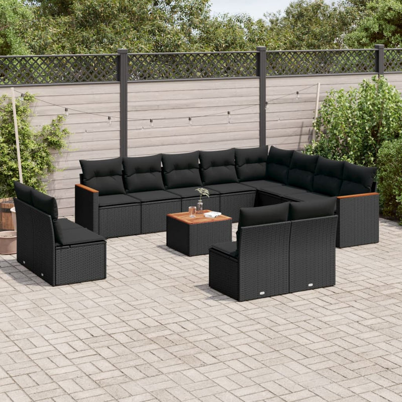 13 Piece Garden Sofa Set with Cushions Black Poly Rattan Payday Deals