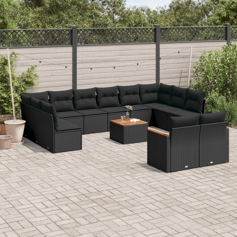 13 Piece Garden Sofa Set with Cushions Black Poly Rattan Payday Deals